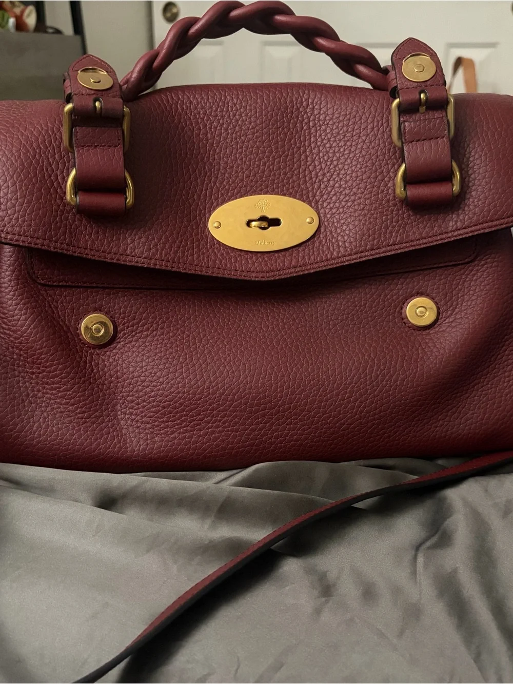 Mulberry Alexa Crimson Leather Satchel with Gold Hardware